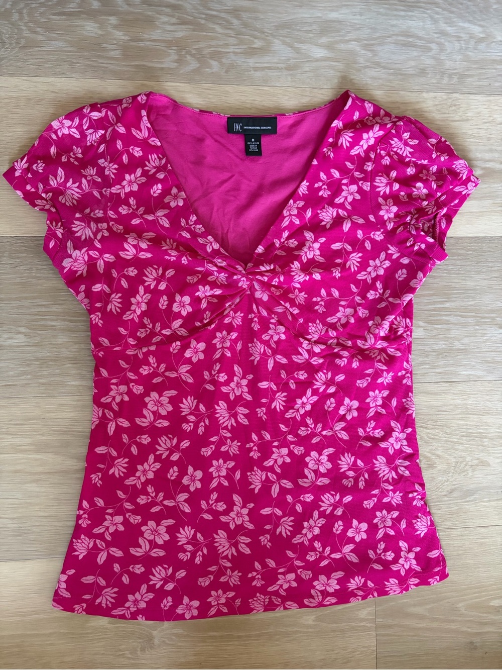 INC International Concepts Y2K Pink Floral Twist Front Top M